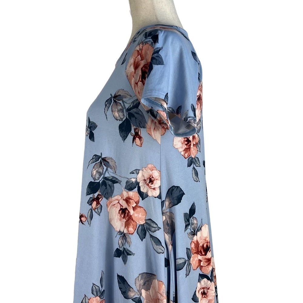 CES FEMME RAGLAN SHORT SLEEVE CREW NECK FLOWY‎ FLORAL DRESS BLUE MULTI SMALL EUC - Picture 5 of 12